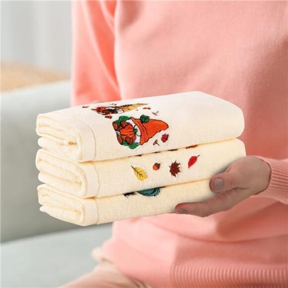 3 Pack Happy Fall Hand Towels Autumn‎ Gnomes Pumpkin Thanksgiving Embroidered - Picture 7 of 7